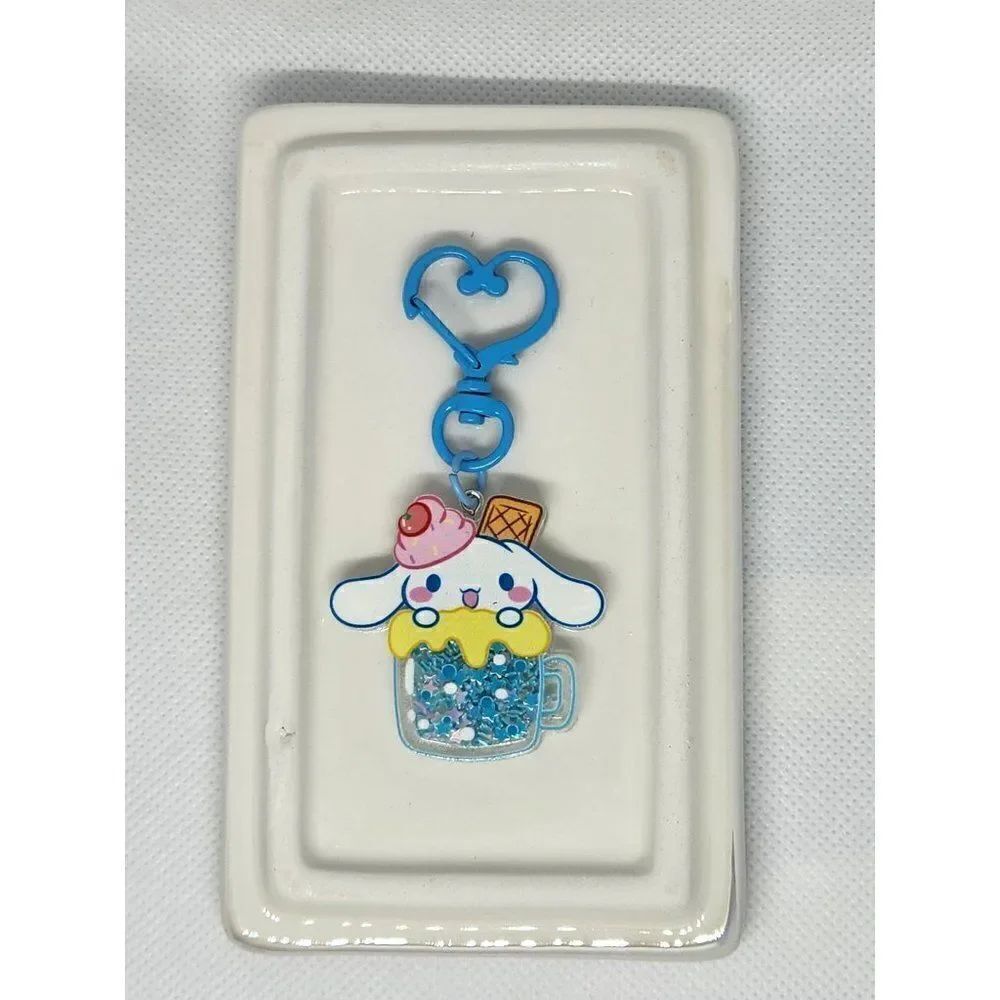 New! Cinnamoroll Mug Quicksand Glitter Bag Clip Key Ring Bag Charm w/Painted Cli